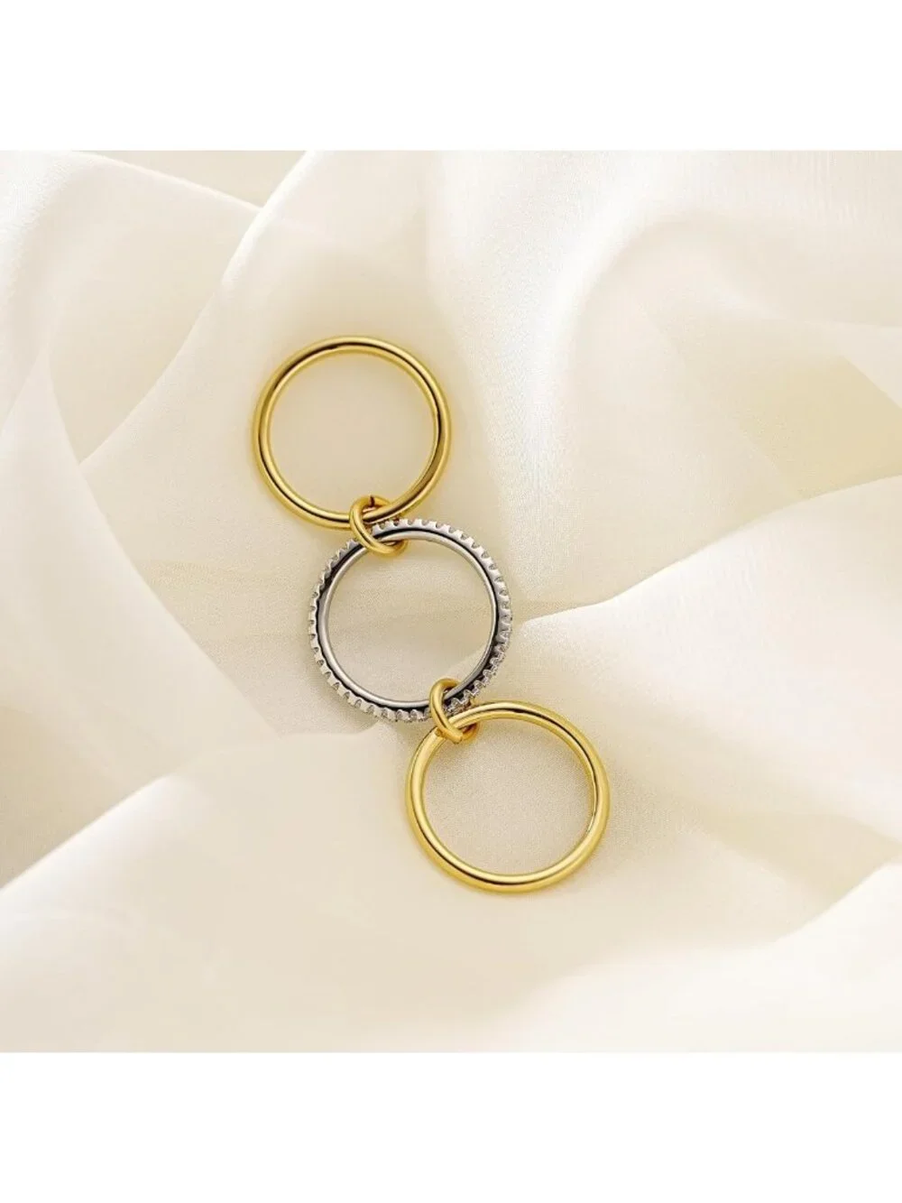 14K Gold Plated Stackable Rings Set, CZ Cubic Zirconia, Interlocking Bands for